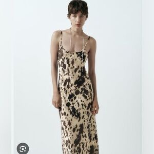 Zara Satin Effect Slip Dress Cow Print